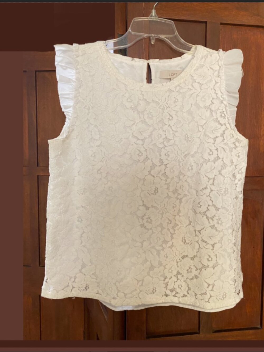 LOFT Ann Taylor White Lace Ruffle Sleeve Blouse Top Sz M